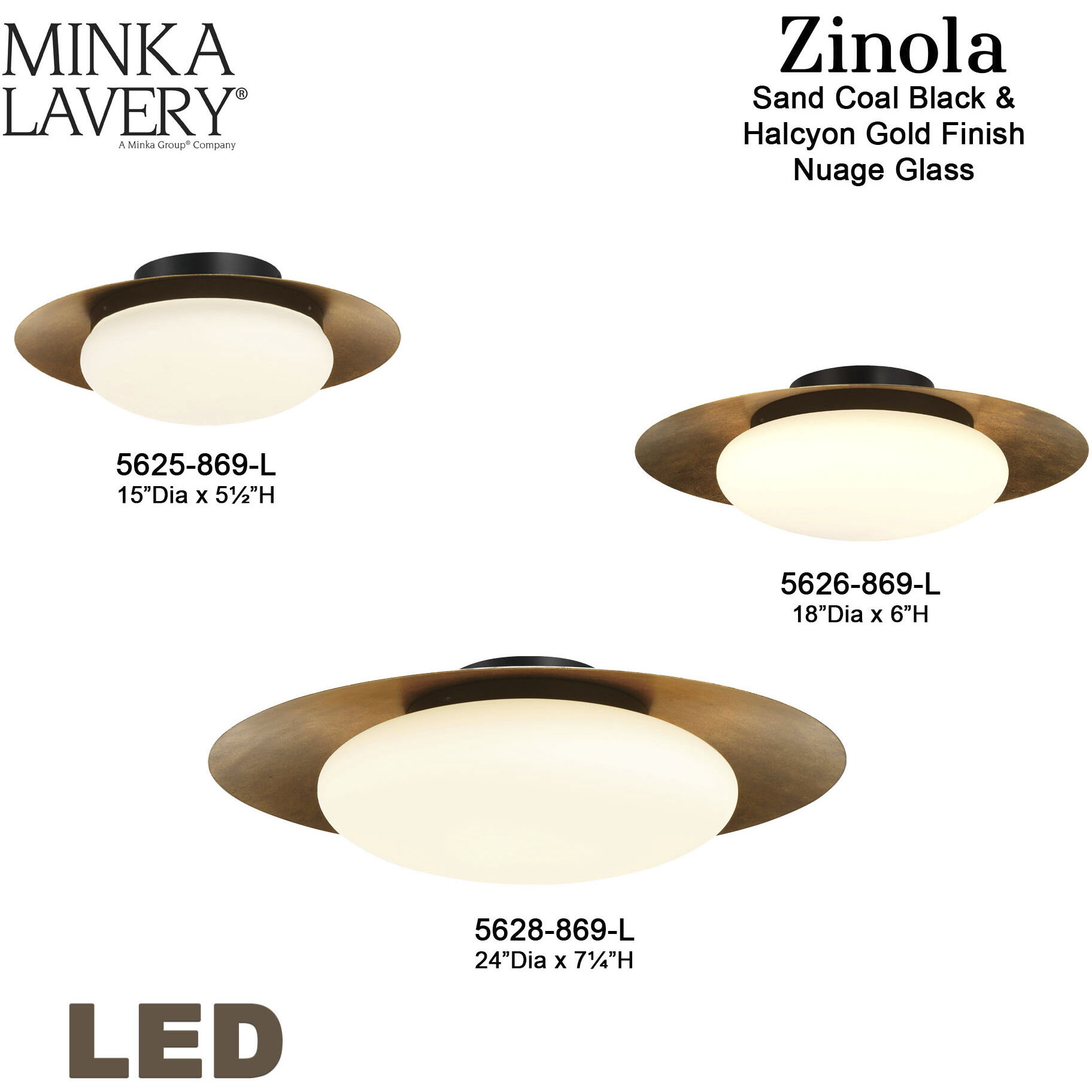 Minka-Lavery 5628-869-L Zinola LED 24 inch Sand Coal and Halcyon Gold Flush  Mount Ceiling Light